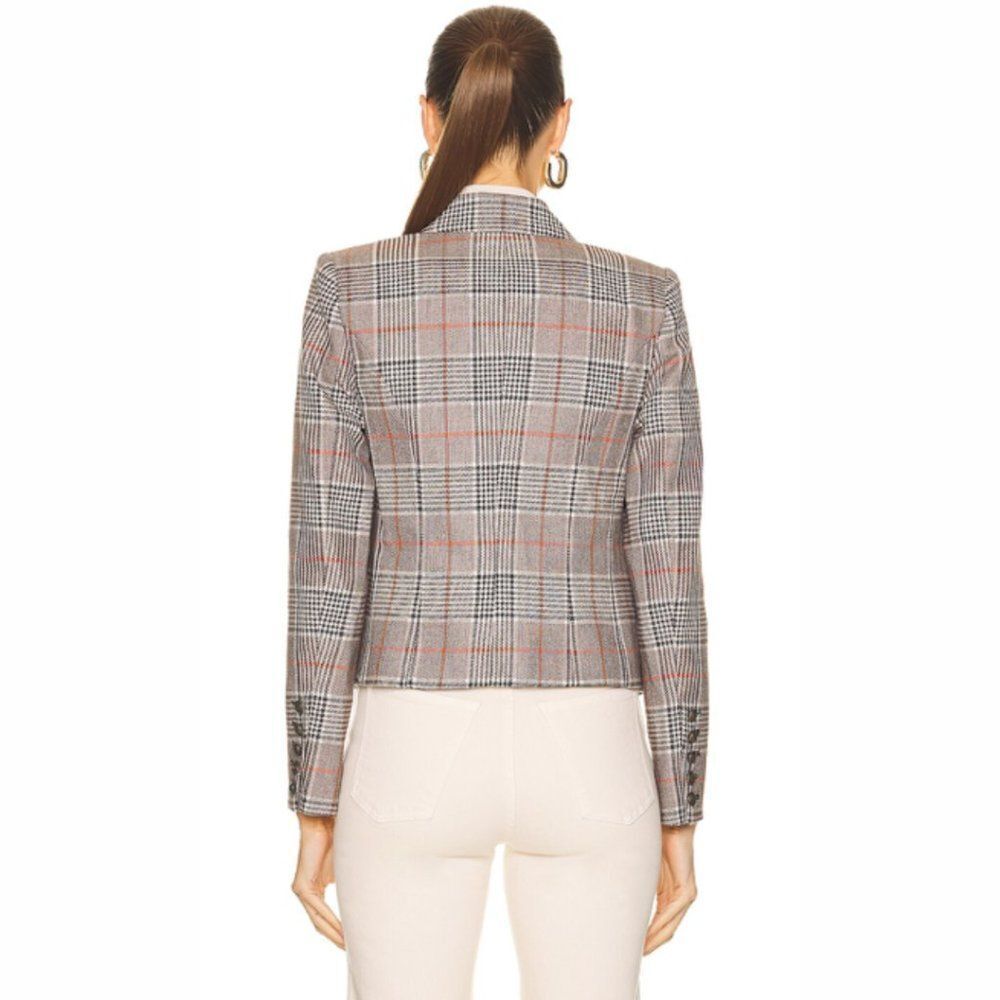 L'AGENCE Brooke Double Breasted Plaid Blazer in Brown Black Multi - Picture 2 of 12